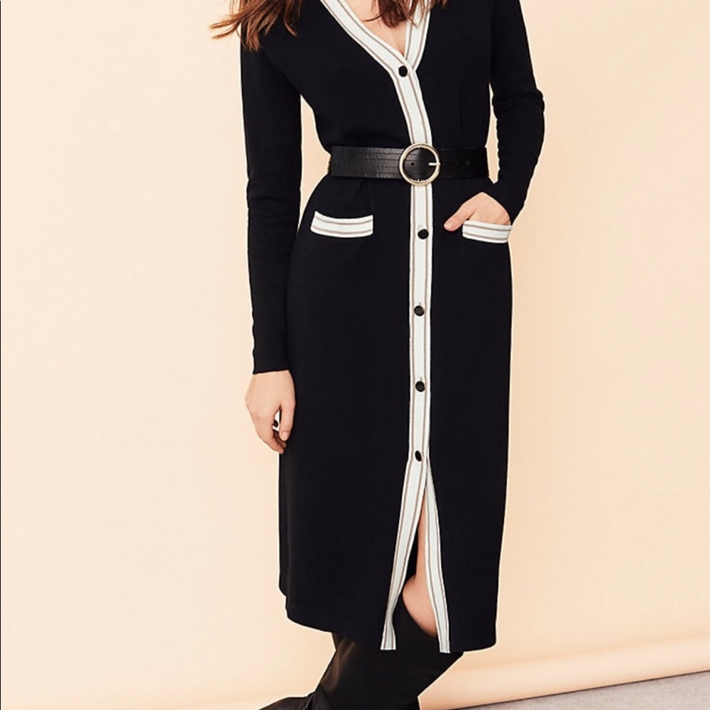 Ann Taylor contrast trim long cardigan